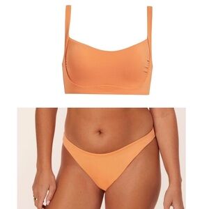 Andie Bikini Set Hanalei Top Cheeky Bikini Bottom Papaya Orange‎ size Small NWOT